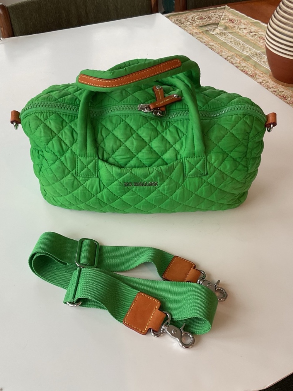 MZ Wallace Kelly Green Medium Deluxe bag/tote w/Matching Crossbody Strap EUC
